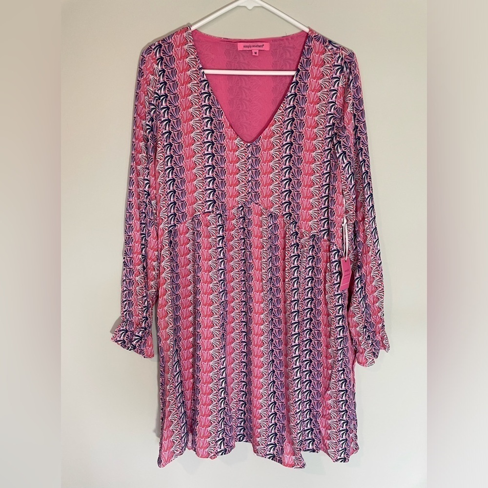 Simply Southern Babydoll Sz S Dress‎ Scallop V Neck Popover Ruffle Easter 0122
